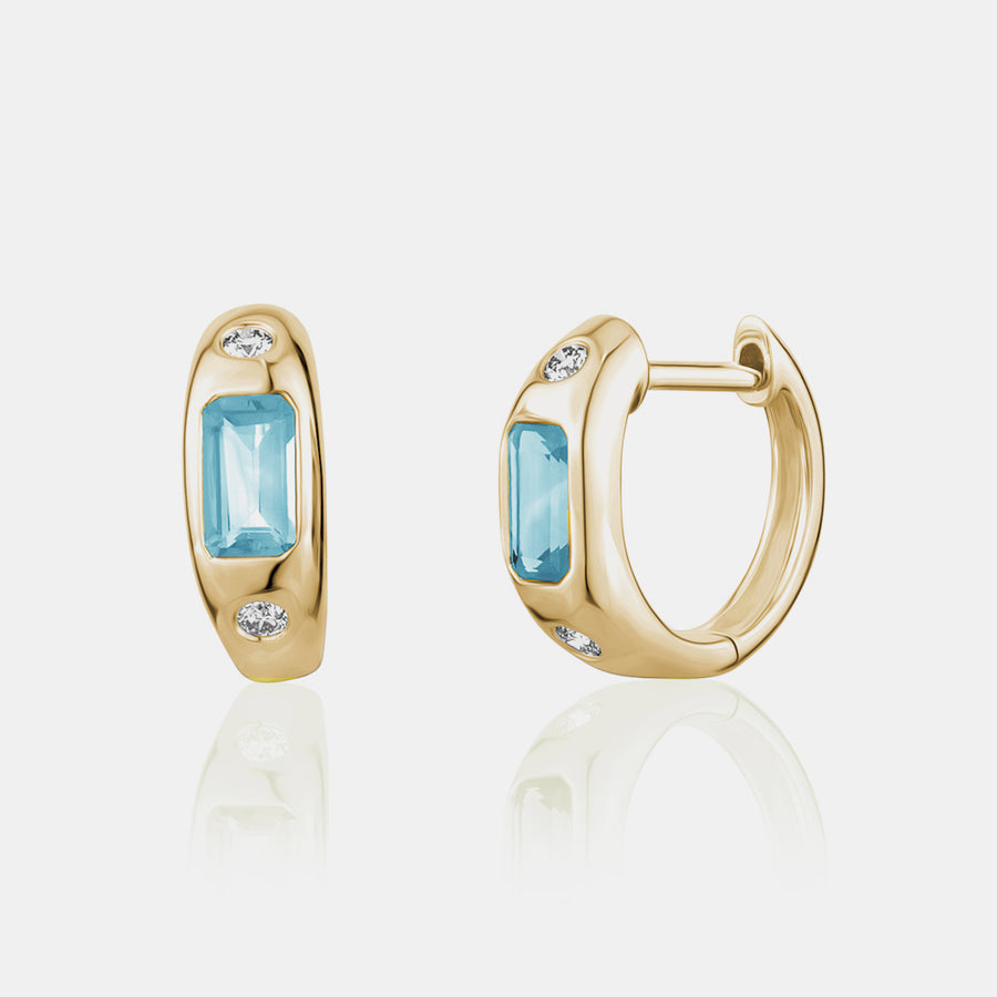 Huggies au diamant aigue-marine