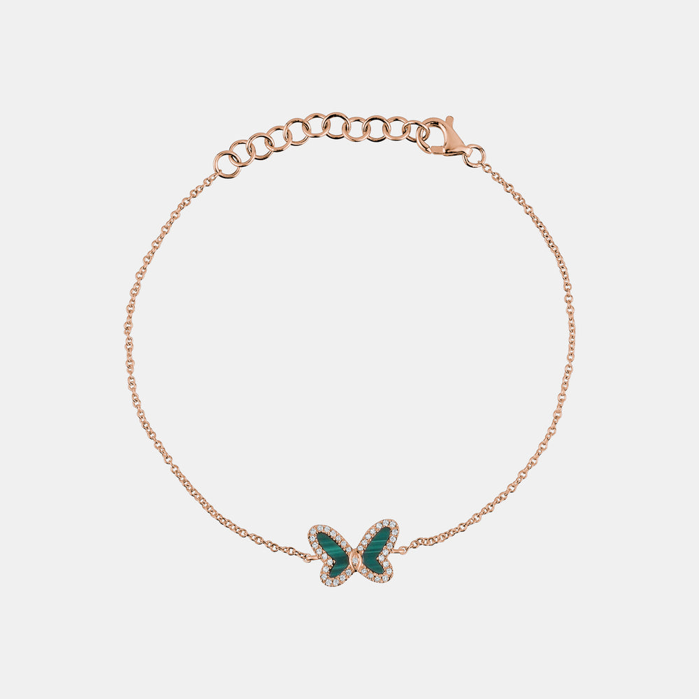 Diamond Gemstone Butterfly Bracelet - 14K Rose Gold