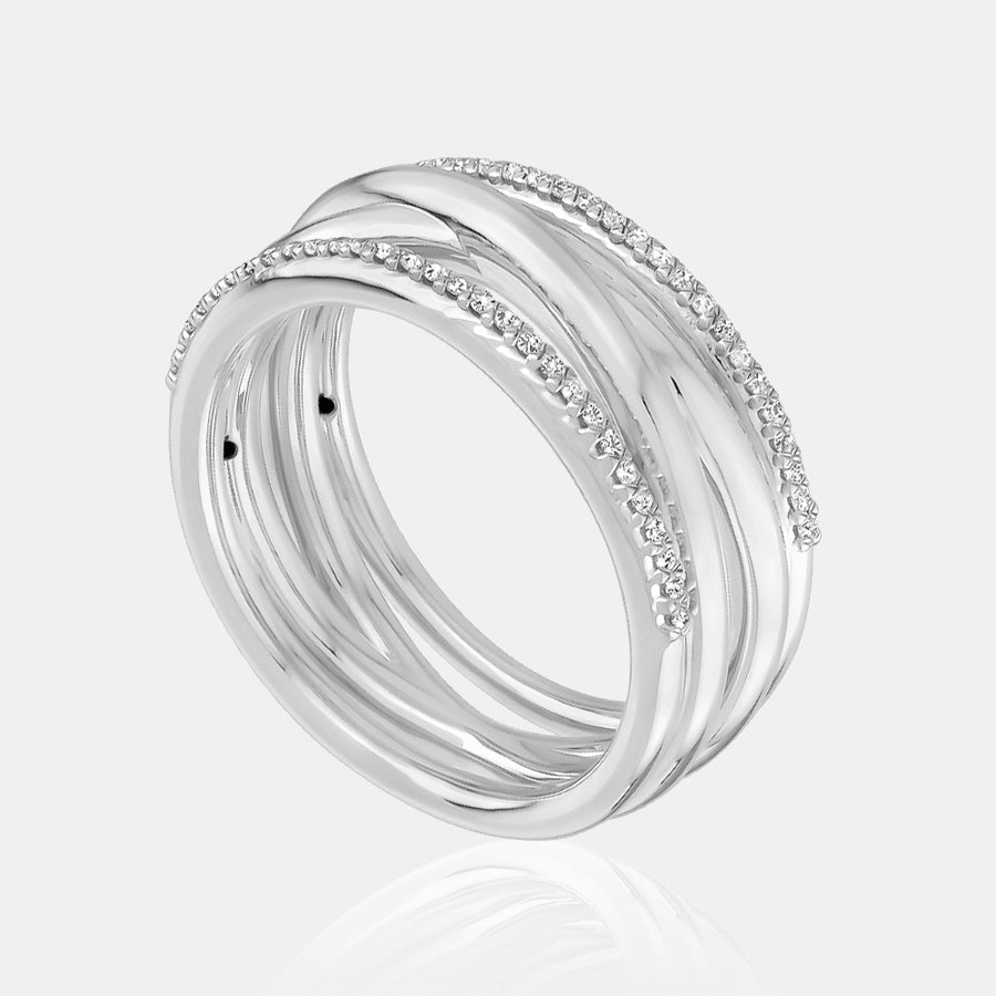 Bague à bordure de diamants torsadés