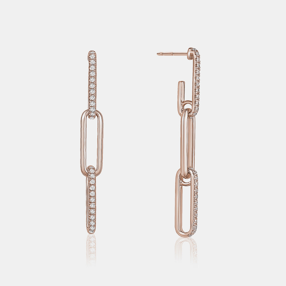 Diamond Paperclip Earrings - 14K Rose Gold