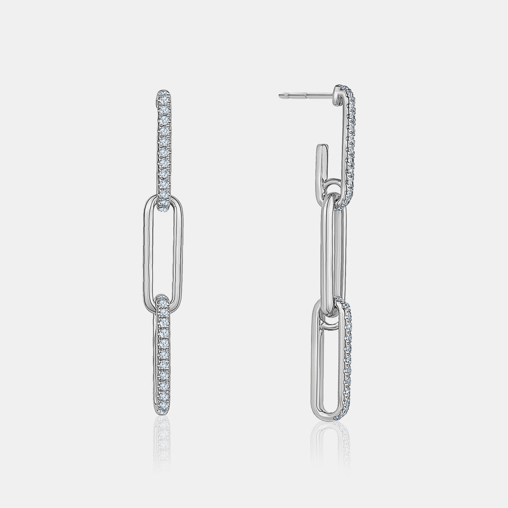 Diamond Paperclip Earrings - 14K White Gold