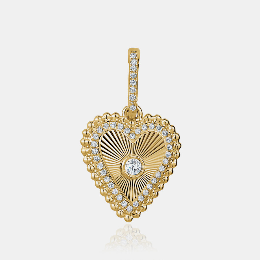Breloque cœur en perles cannelées avec diamant