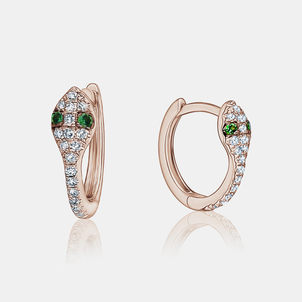Diamond Snake Huggies - 14K Rose Gold