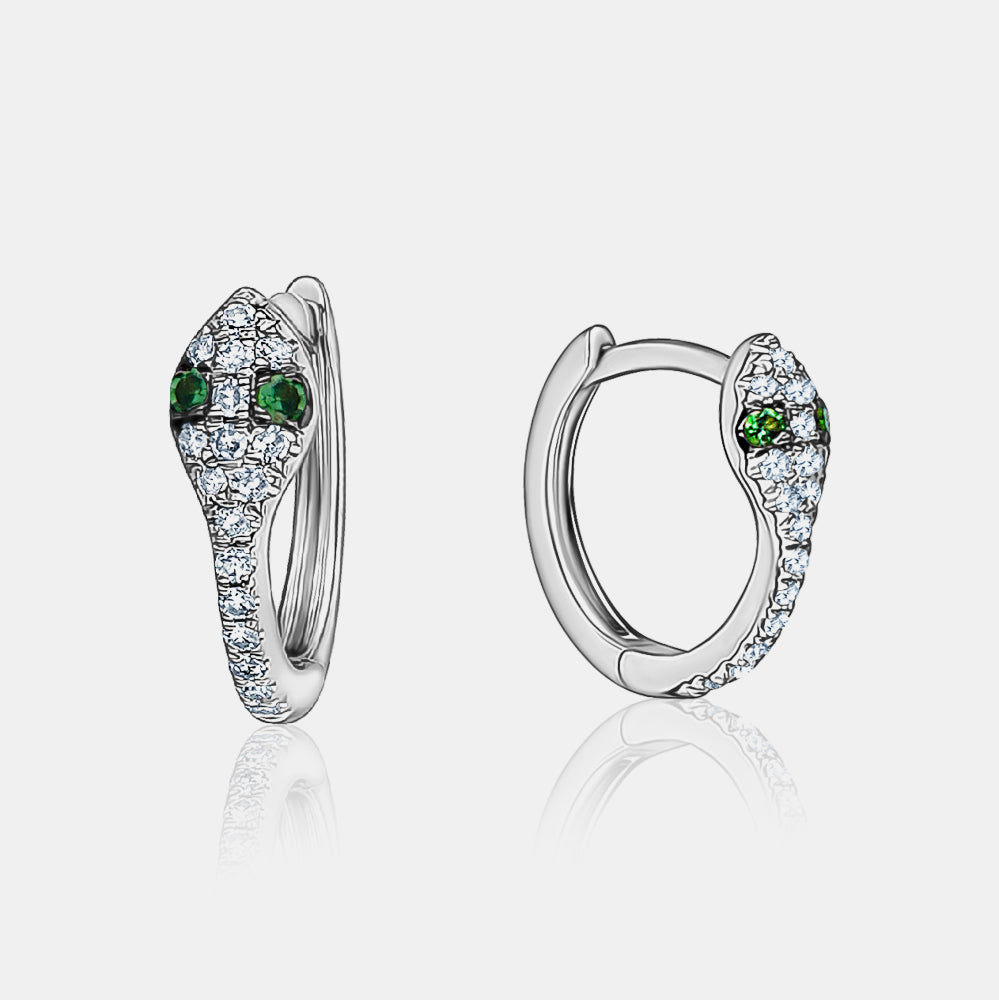 Diamond Snake Huggies - 14K White Gold