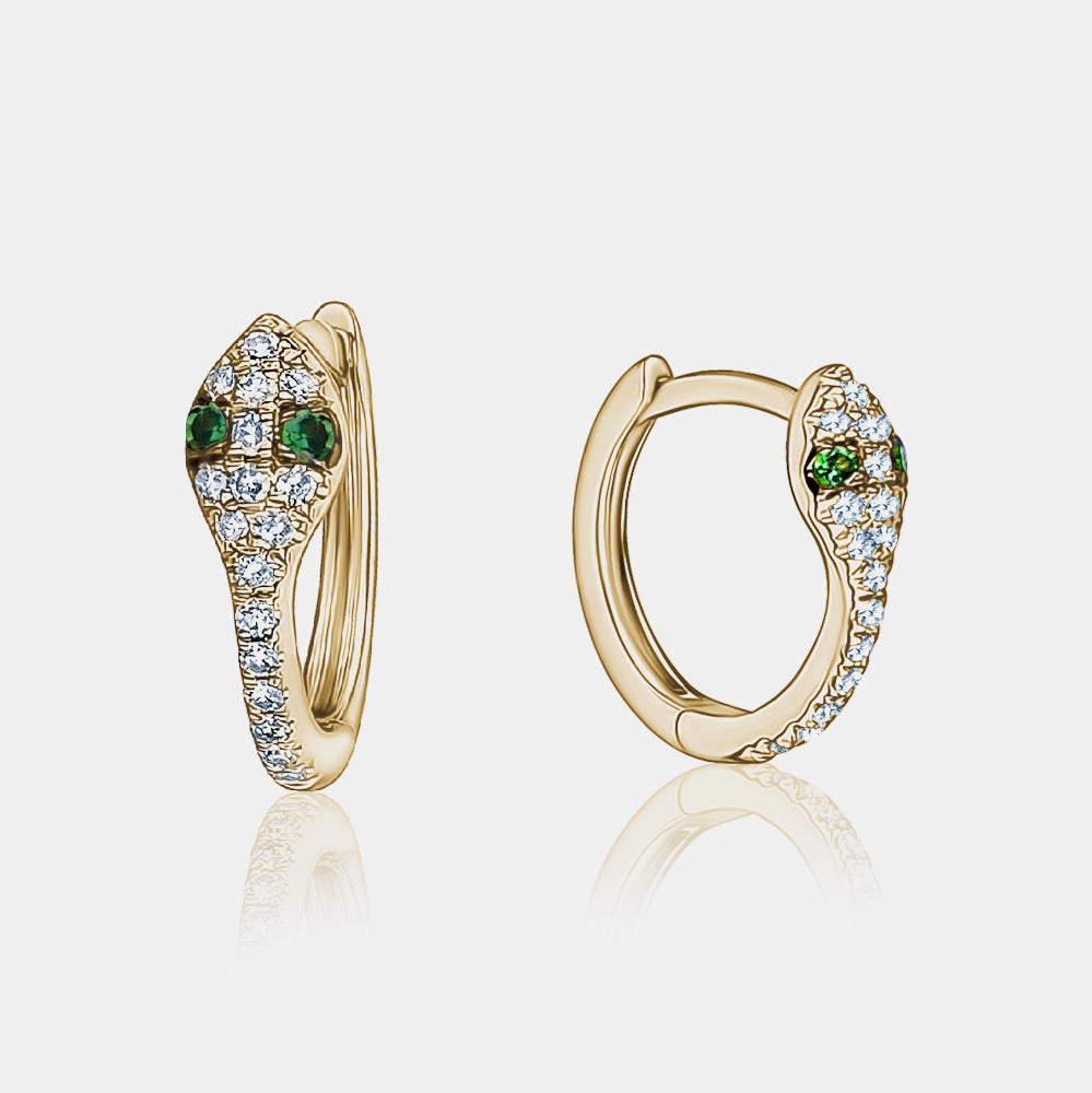 Diamond Snake Huggies - 14K Yellow Gold