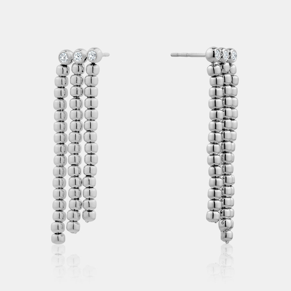 Gold Beaded Drop Earrings - 14K White Gold
