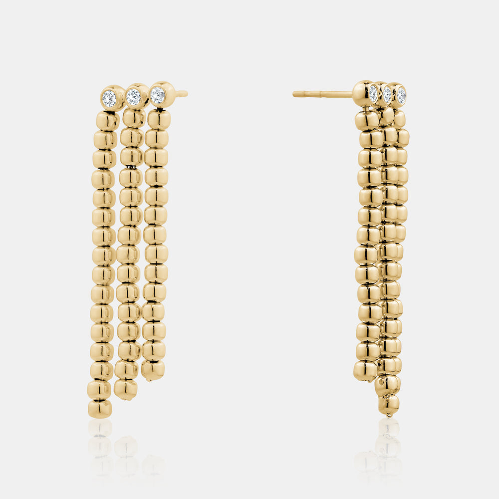 Gold Beaded Drop Earrings - 14K Yellow Gold