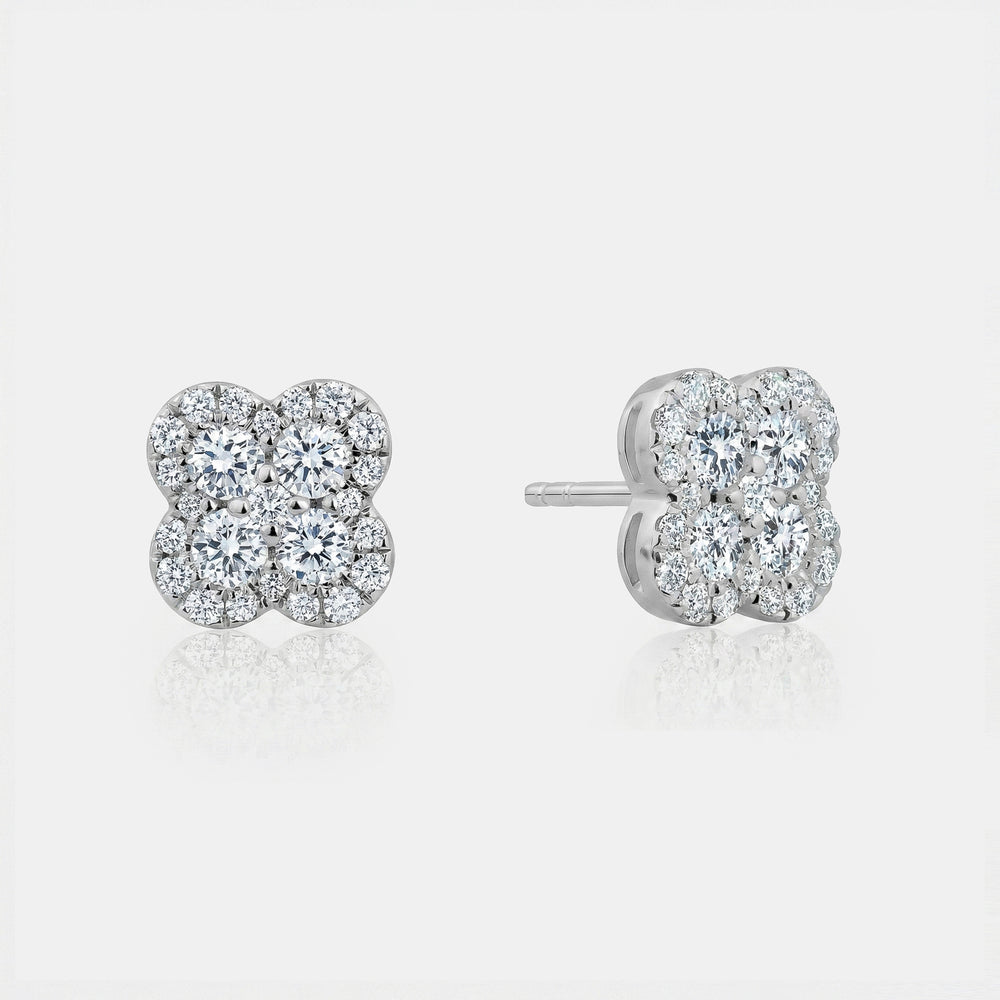 Diamond Clover Studs - 14K White Gold