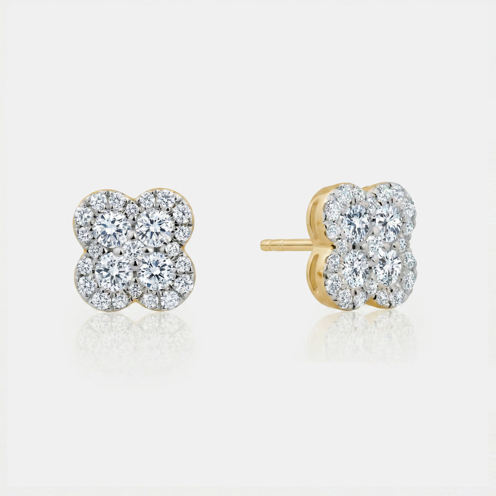 Diamond Clover Studs - 14K Yellow Gold