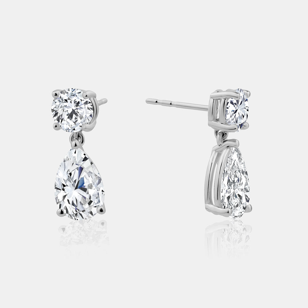 Lab Grown Pear Drop Statement Earrings - 14K White Gold
