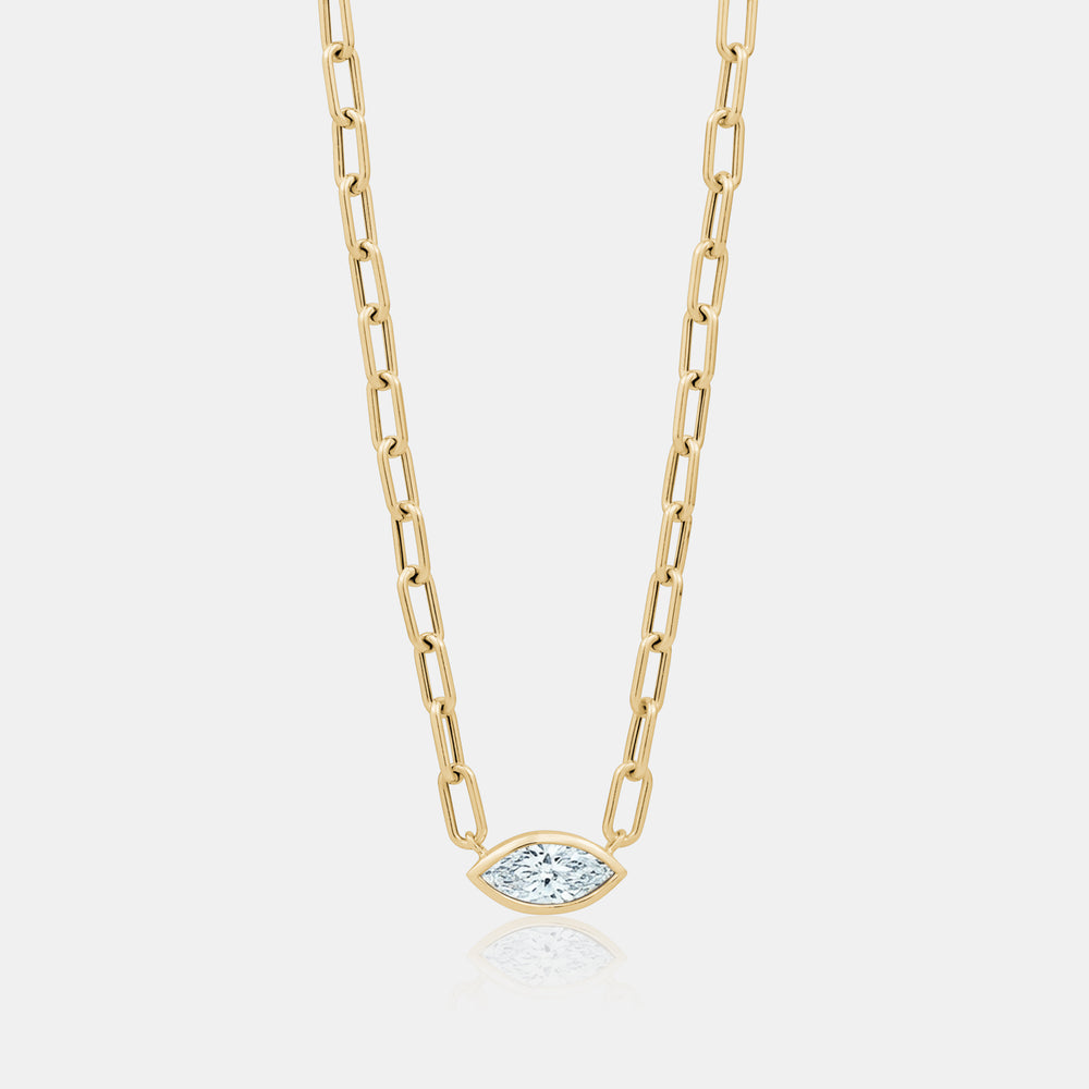 Bezel Marquise Chain Link Necklace - 14K Yellow Gold