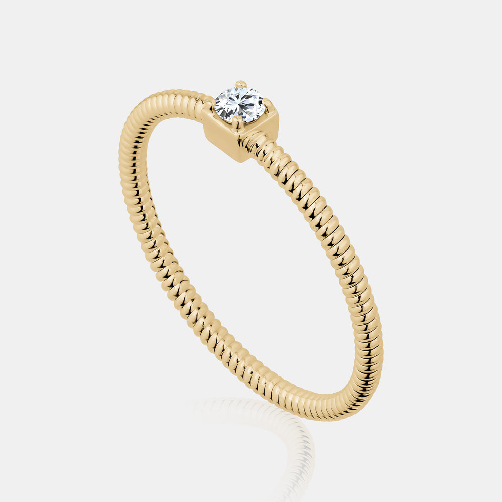 Omega Chain Round Diamond Ring - 14K Yellow Gold