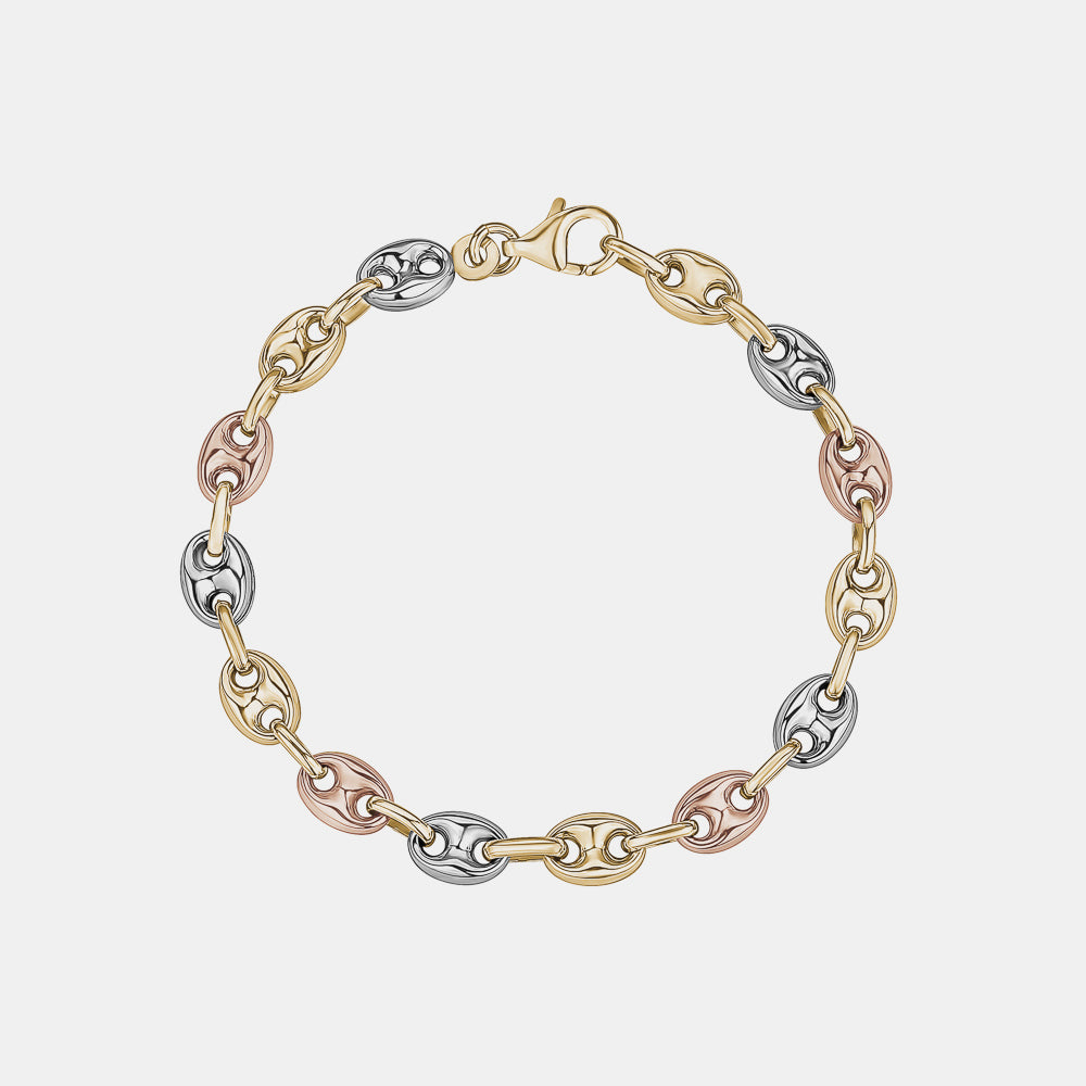 Tri Tone Puffy Link Bracelet