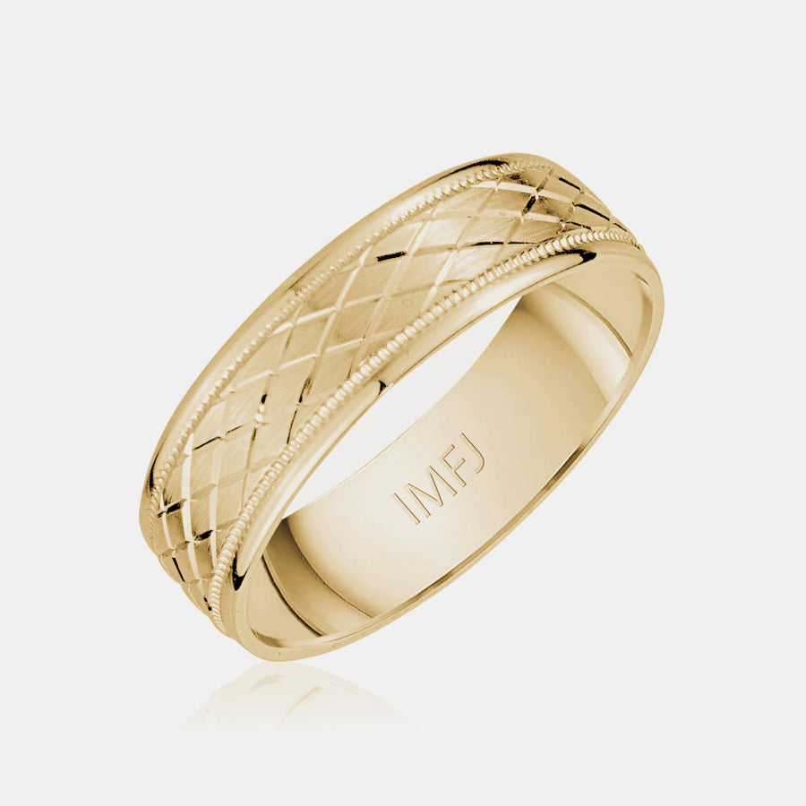 Alliance 14K en forme de diamant avec bordure à grains multiples