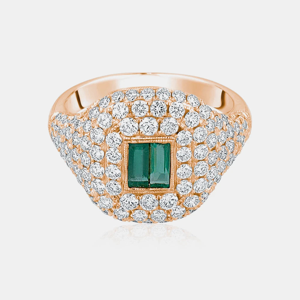 Green Emerald Baguette Pavé Ring