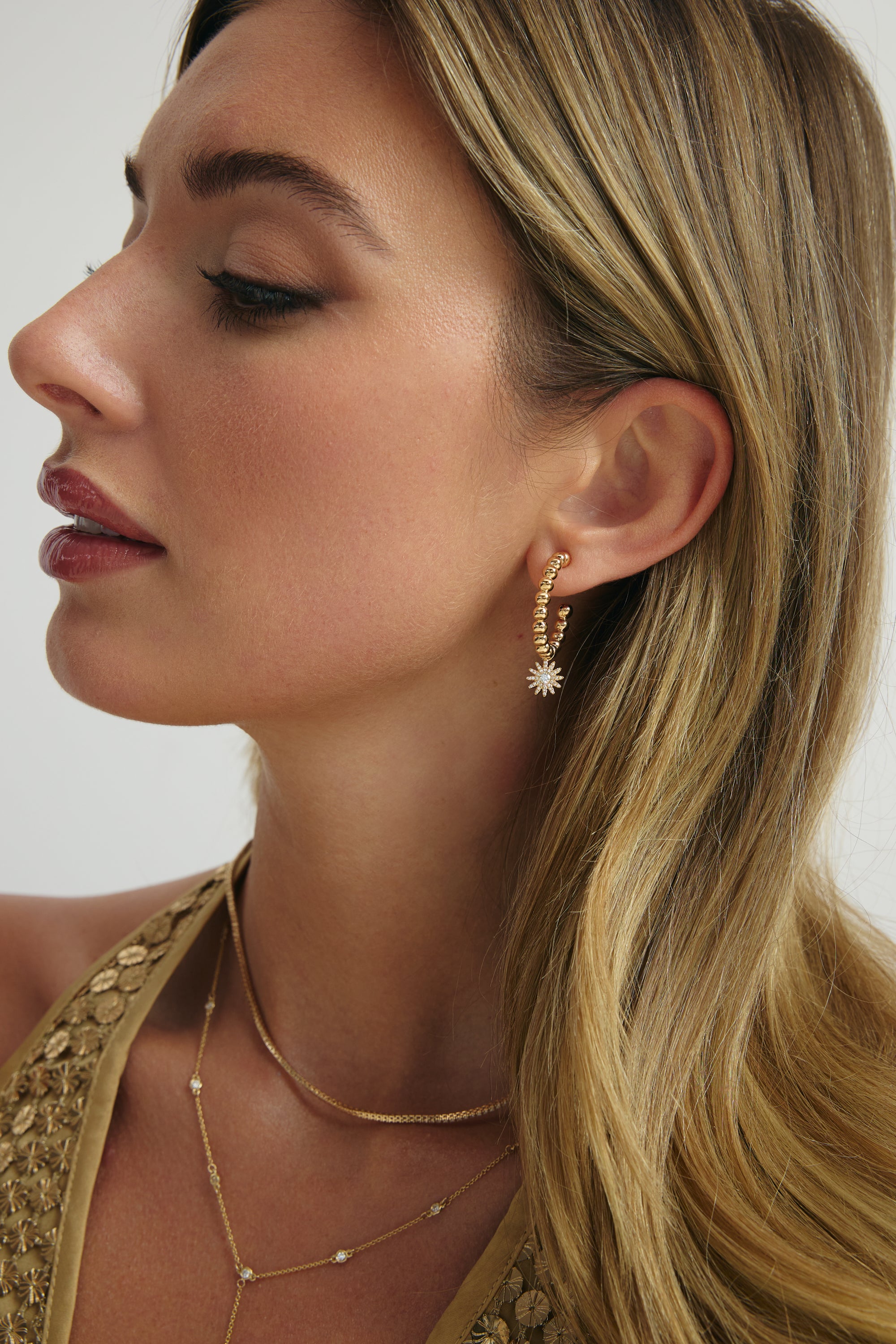 Diamond Sunburst Beaded Hoops