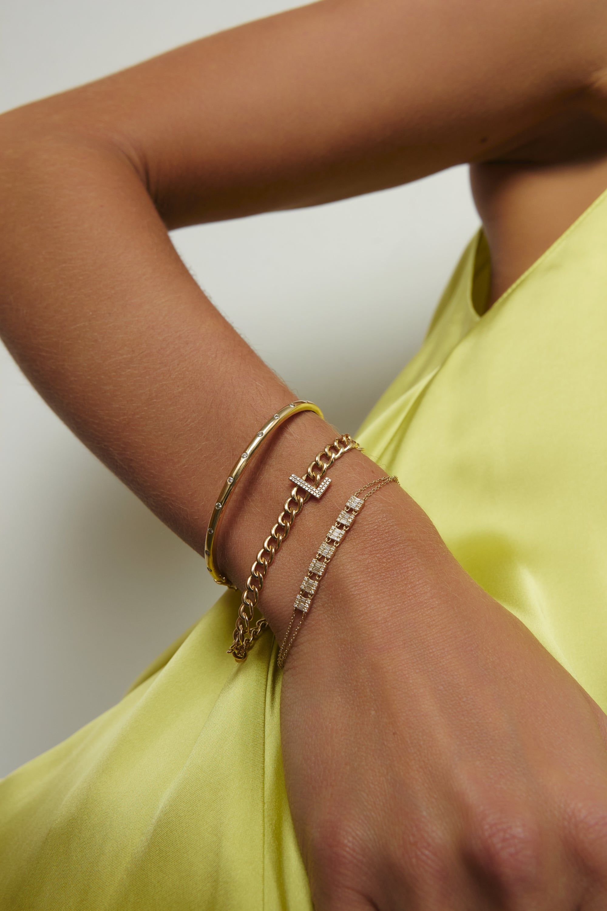 Double Chain Multiple Diamond Baguette Bracelet