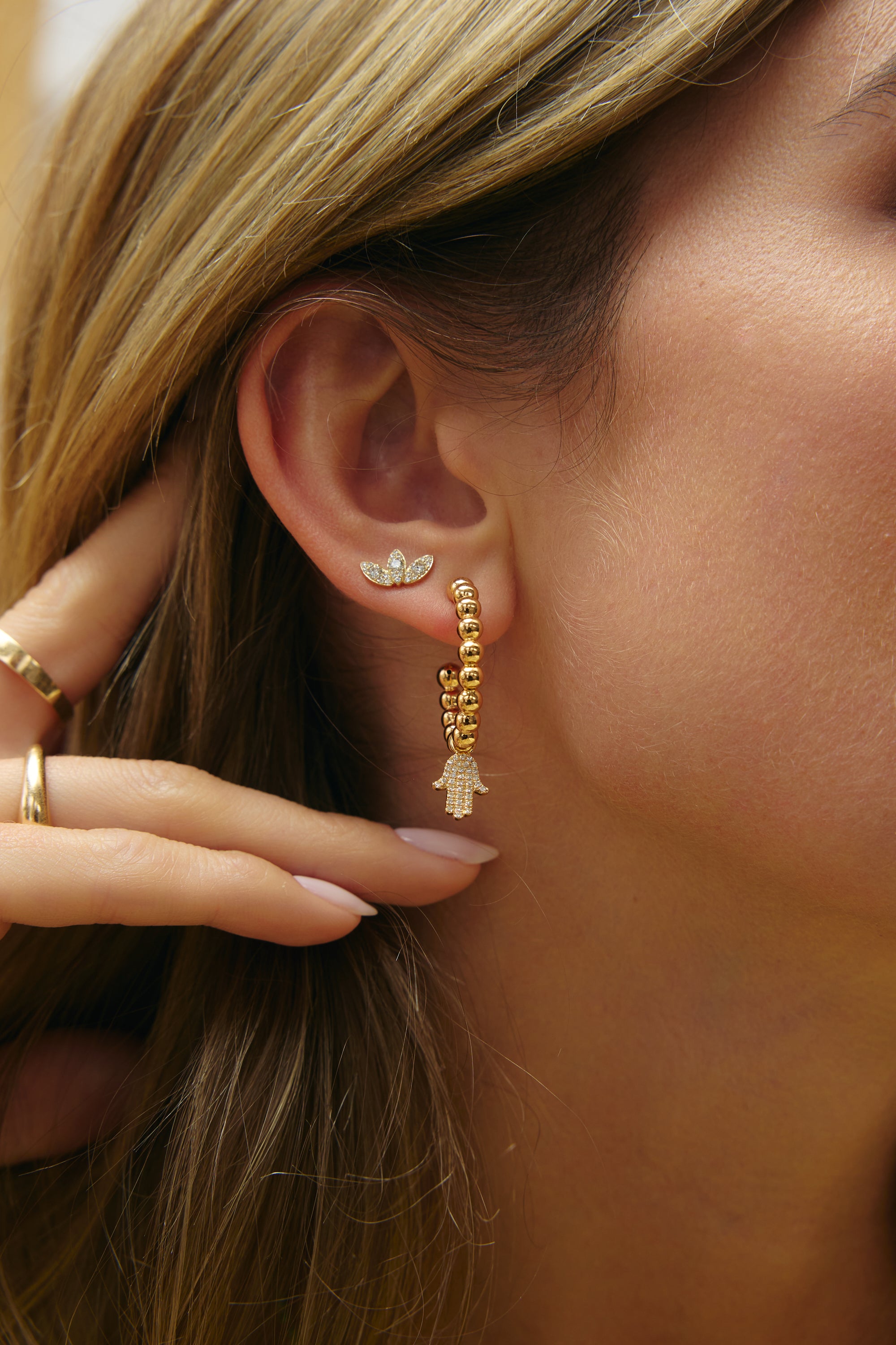 Diamond Hamsa Beaded Hoops