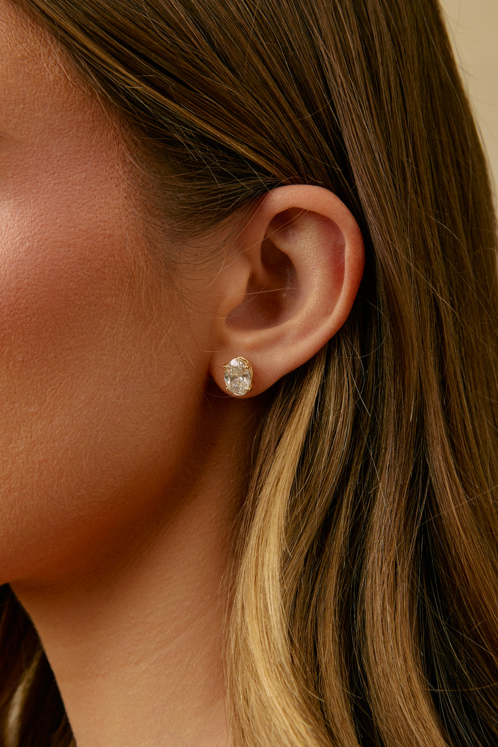 Lab Grown Oval Diamond Studs - 14K Yellow Gold