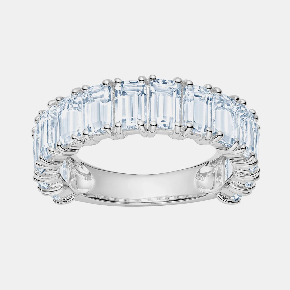 White Topaz Emerald Cut Eternity Ring