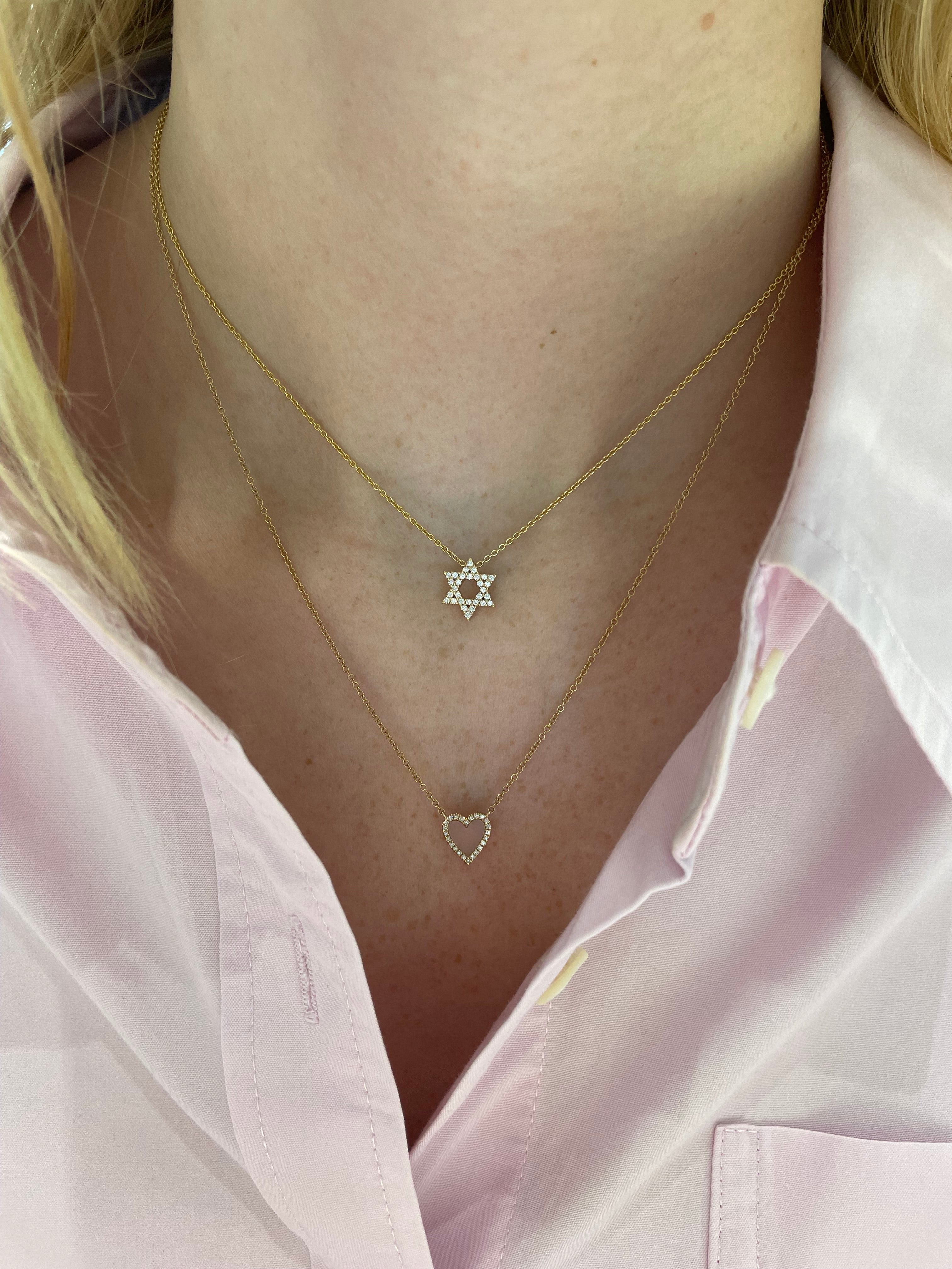 Mini Pink Opal Diamond Border Heart Necklace