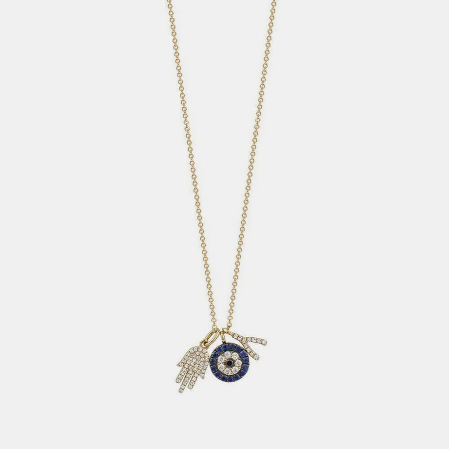 Collier Mauvais Oeil en Diamant avec Breloques