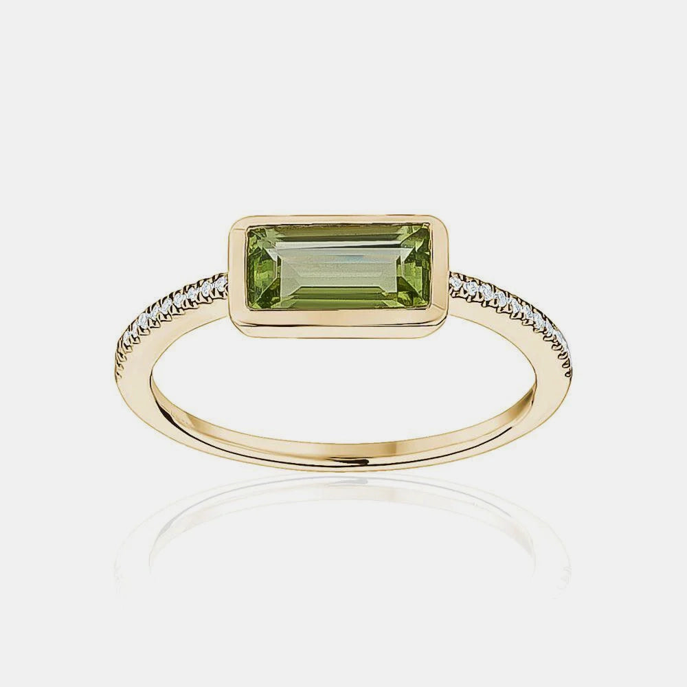 Peridot Gemstone Pavé Ring