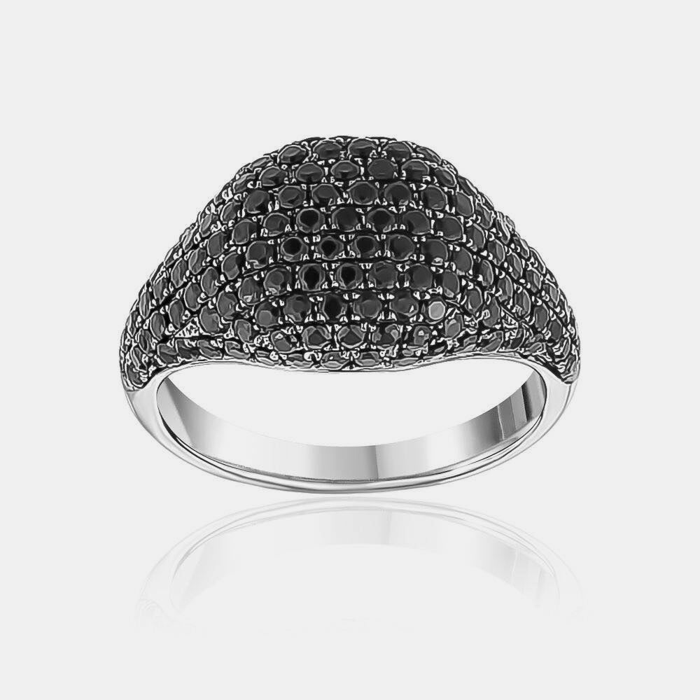 Rounded Black Diamond Signet Ring