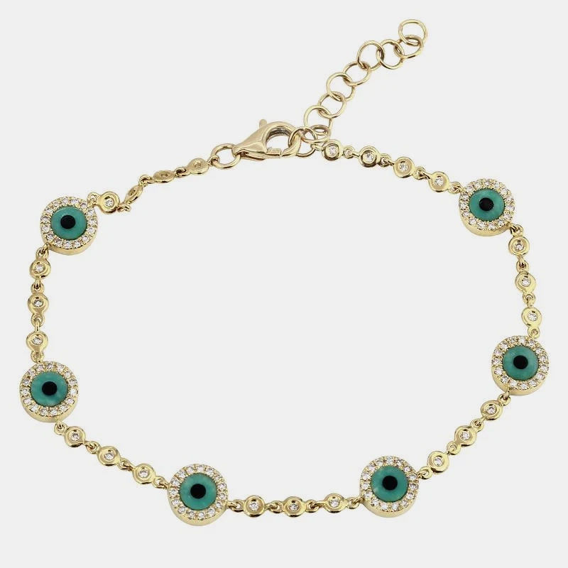 Diamond Turquoise Evil Eye Bracelet - 14K Yellow Gold