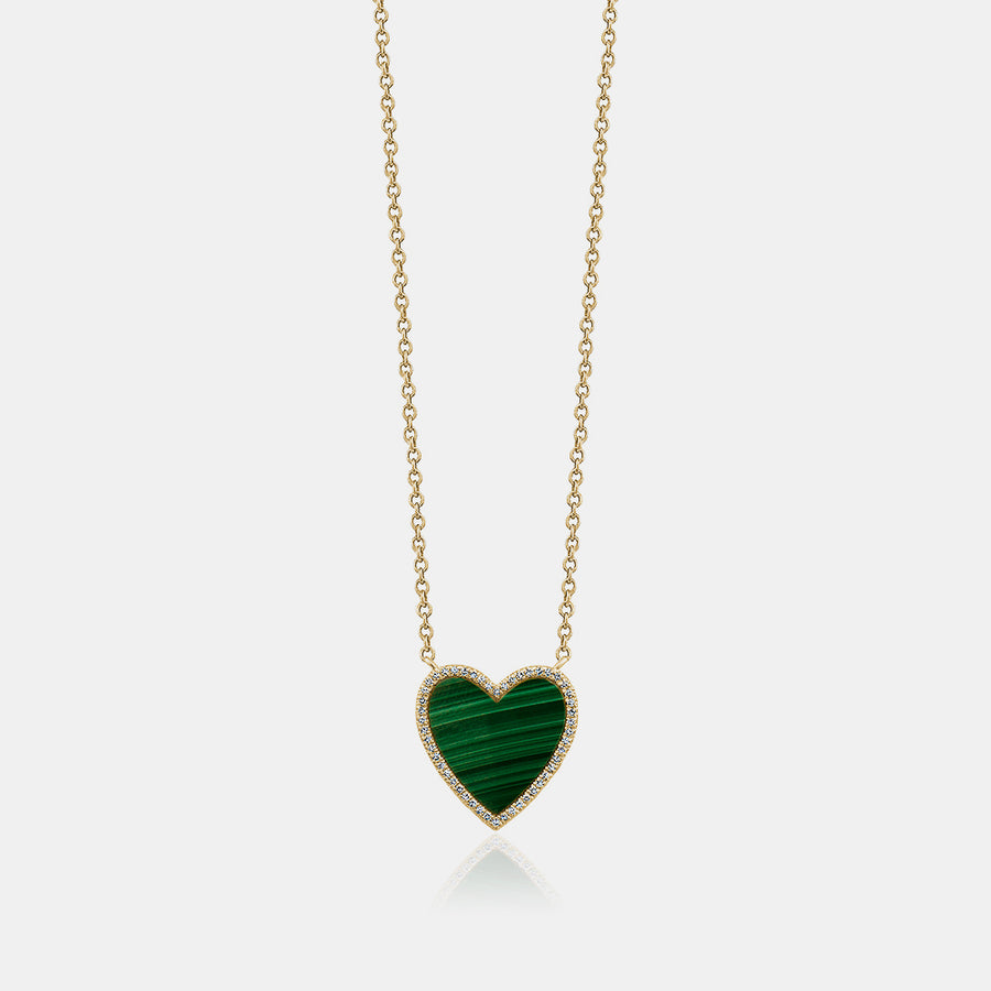 Collier à cœur en malachite avec bordure de diamants