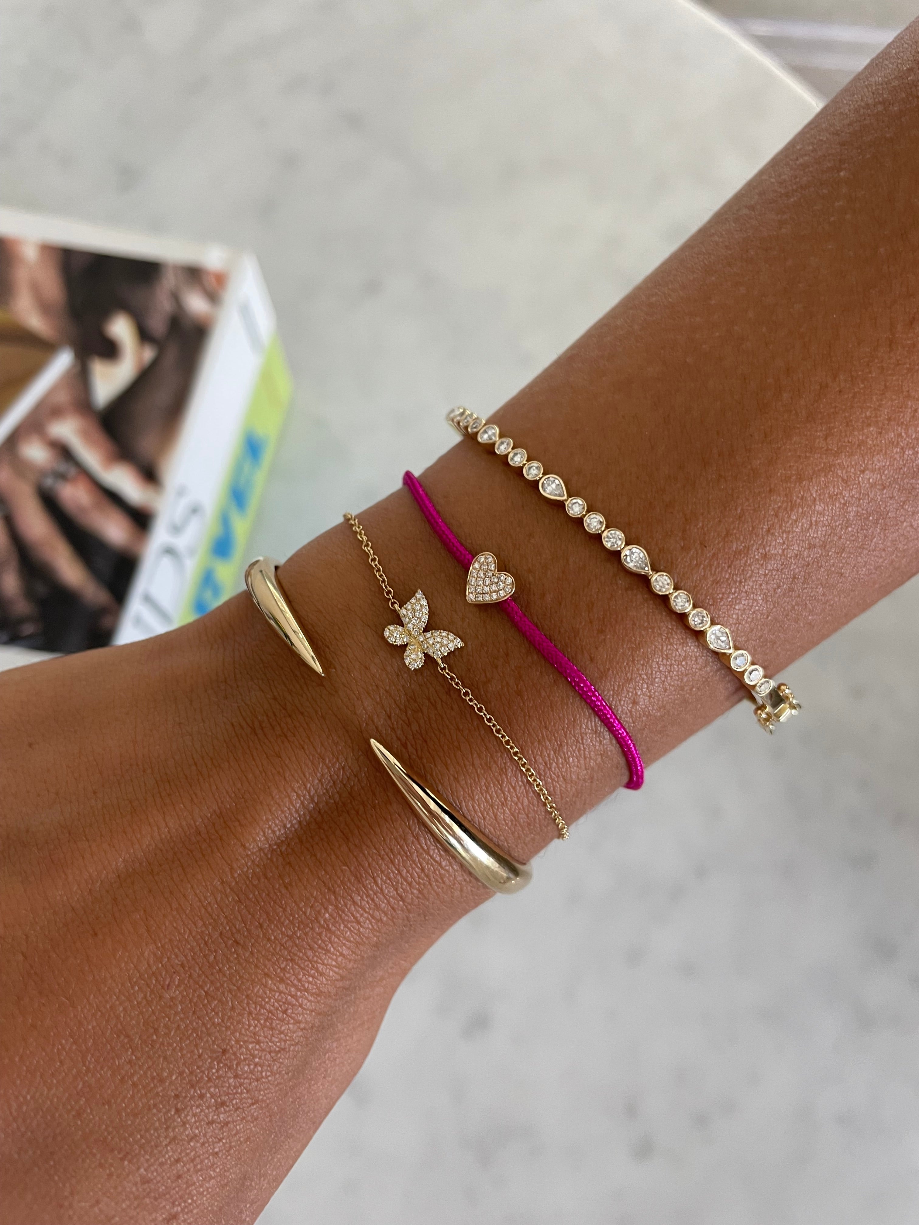 Pink String with Diamond Heart Bracelet