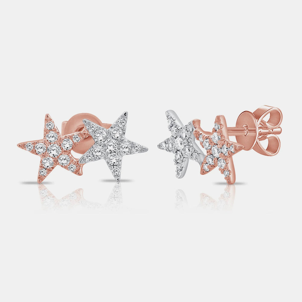 Double Diamond Star Studs - 14K Rose Gold