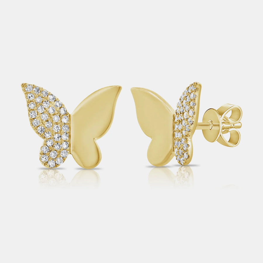 Boucles d'oreilles papillon en or demi-pavé