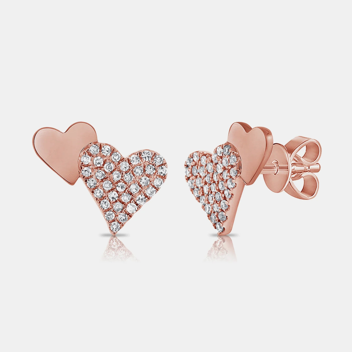 Half Gold Half Pavé Heart Studs