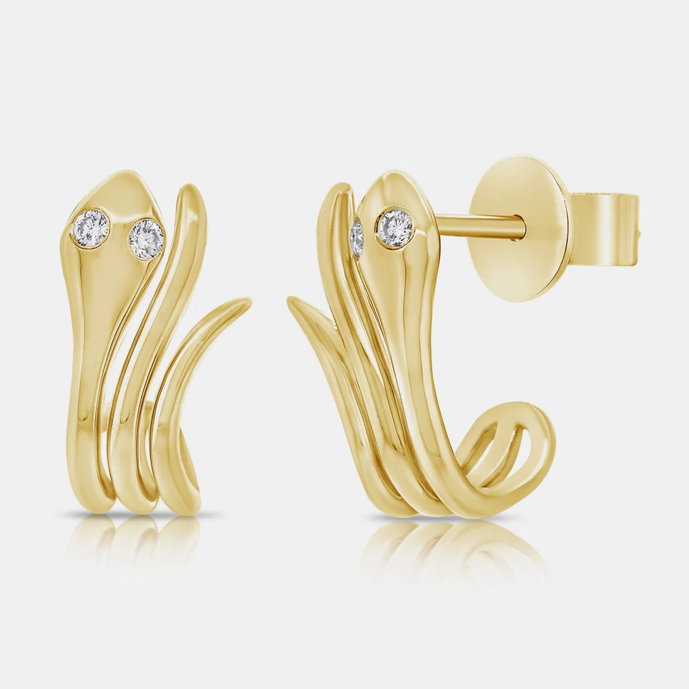 Gold Snake Earrings - 14K Yellow Gold
