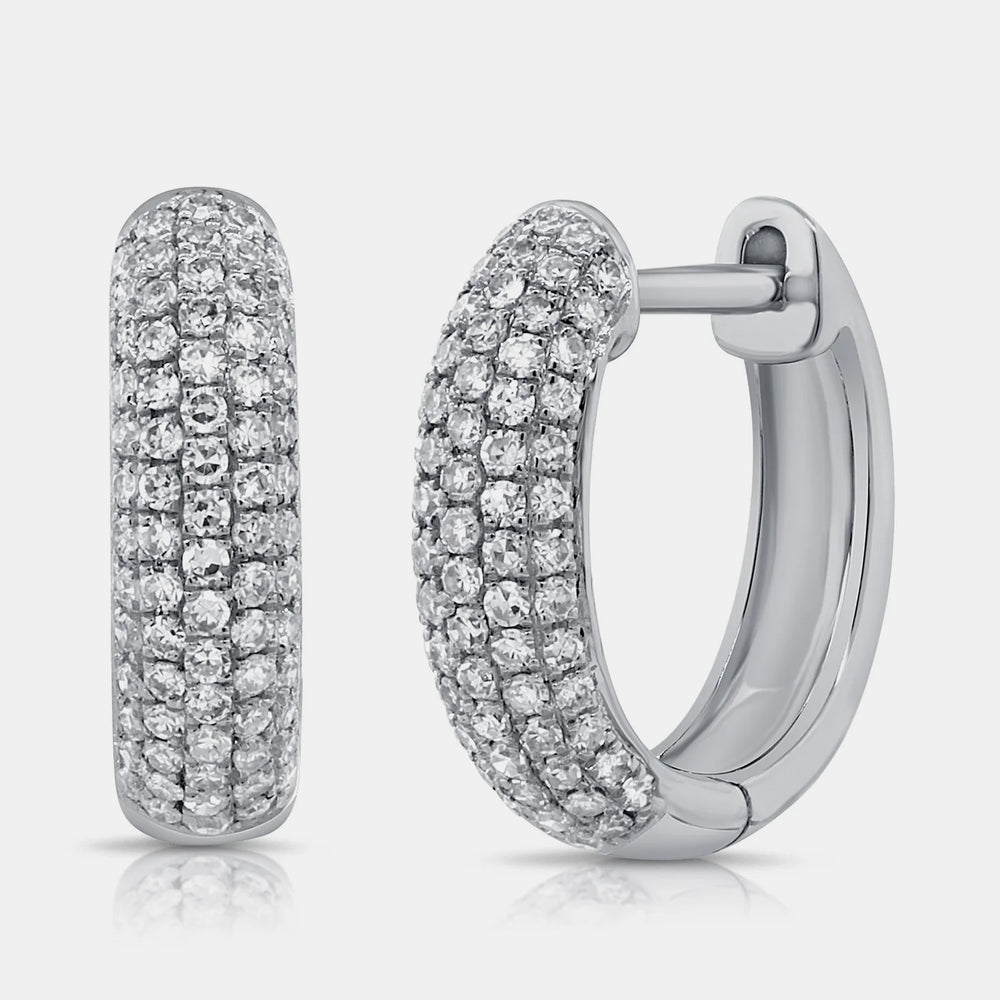Diamond Dome Huggies - 14K White Gold