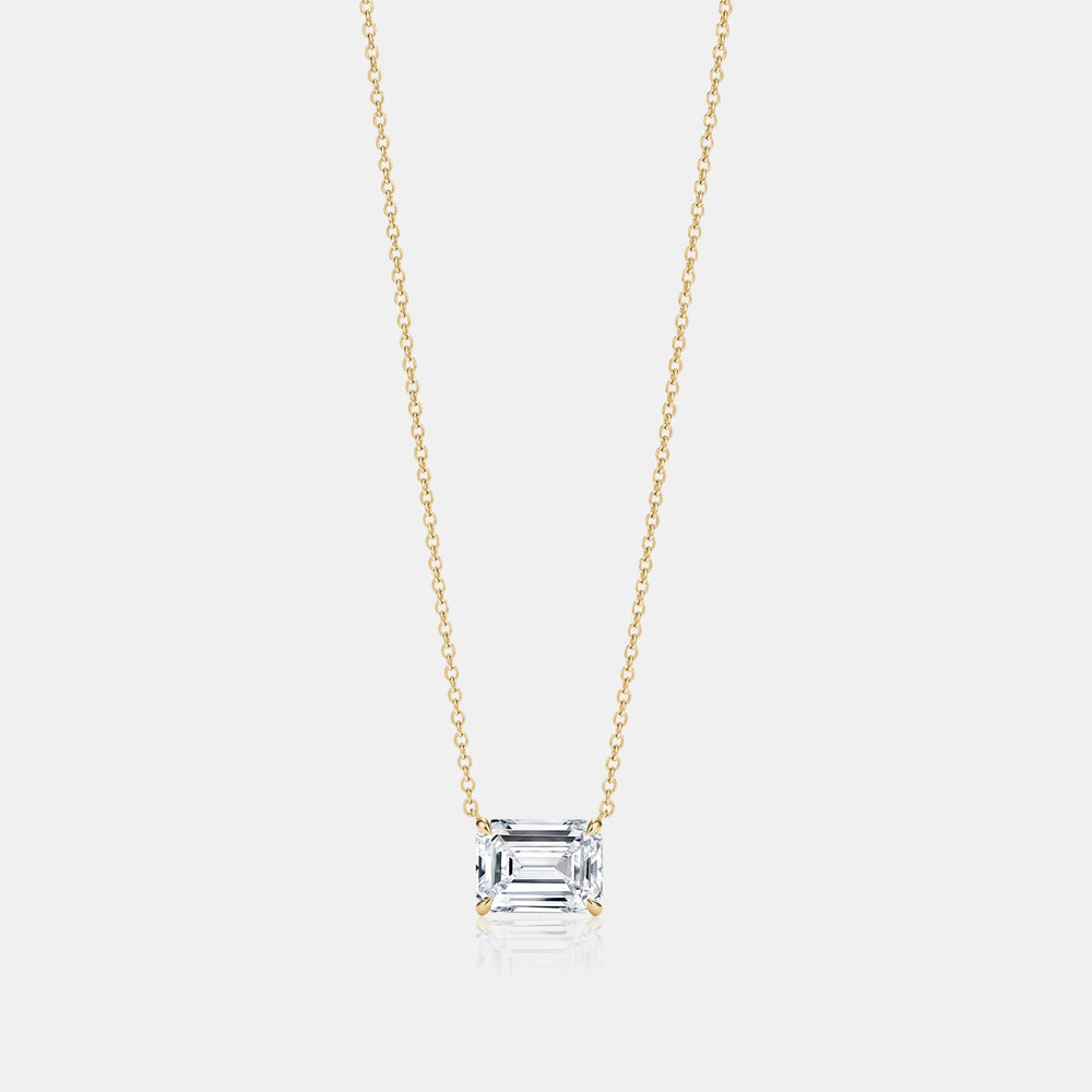 East West Lab Grown Emerald Cut Floating Necklace - 14K Yellow Gold