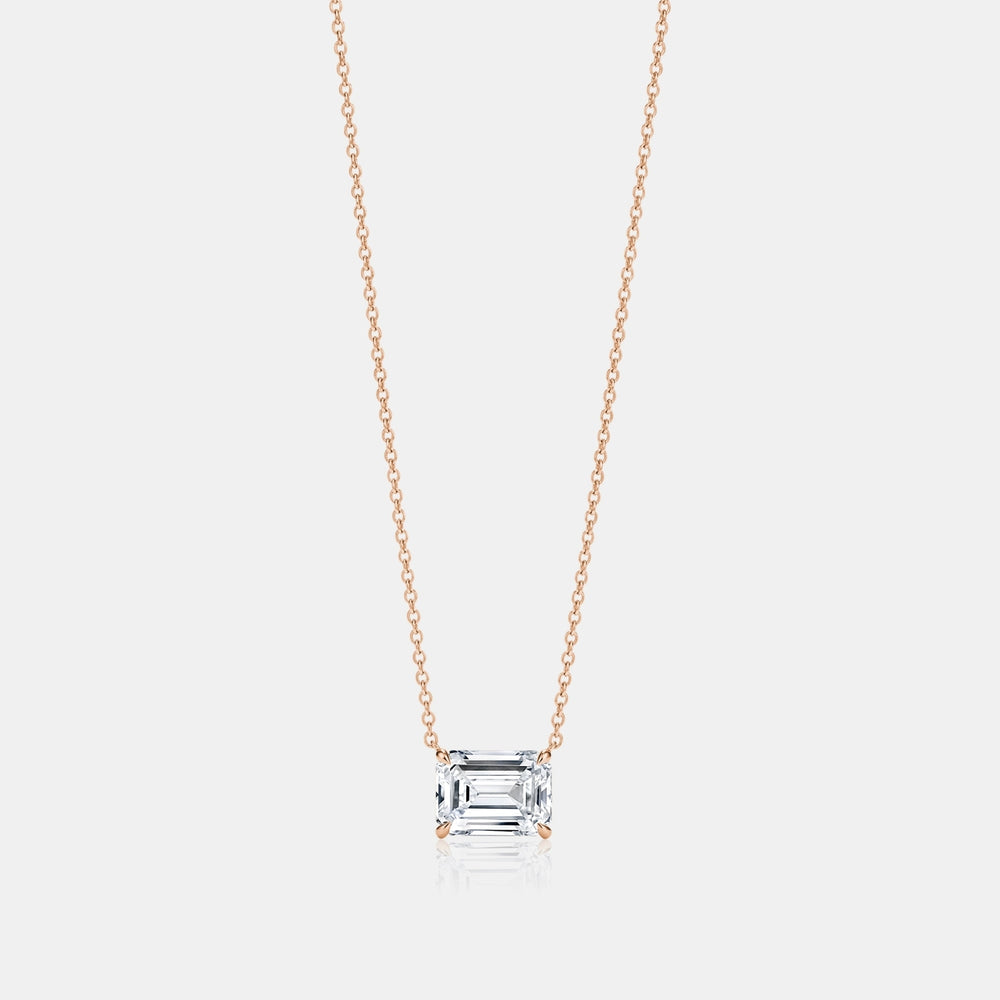 East West Lab Grown Emerald Cut Floating Necklace - 14K Rose Gold