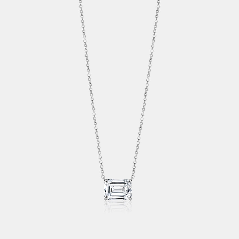 East West Lab Grown Emerald Cut Floating Necklace - 14K White Gold