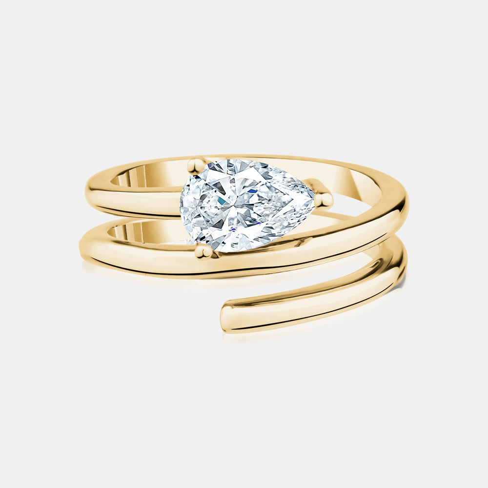 Lab Grown Diamond Spiral Pear Shape Ring - 14K Yellow Gold