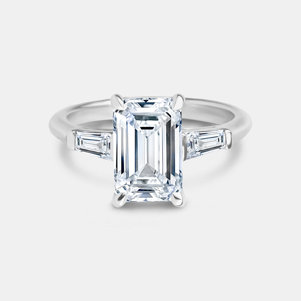 3.00ct Emerald Cut Lab Engagement Ring - 14K White Gold