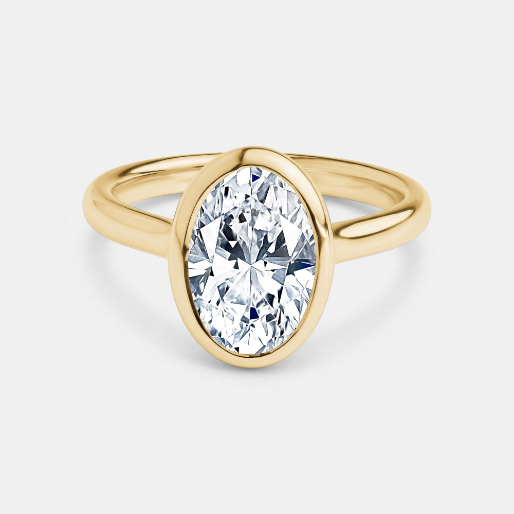 2.50ct Oval Cut Bezel Lab Engagement Ring - 14K Yellow Gold