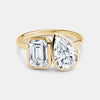 2.00ct Pear and Emerald Cut Bezel Set Lab Engagement Ring