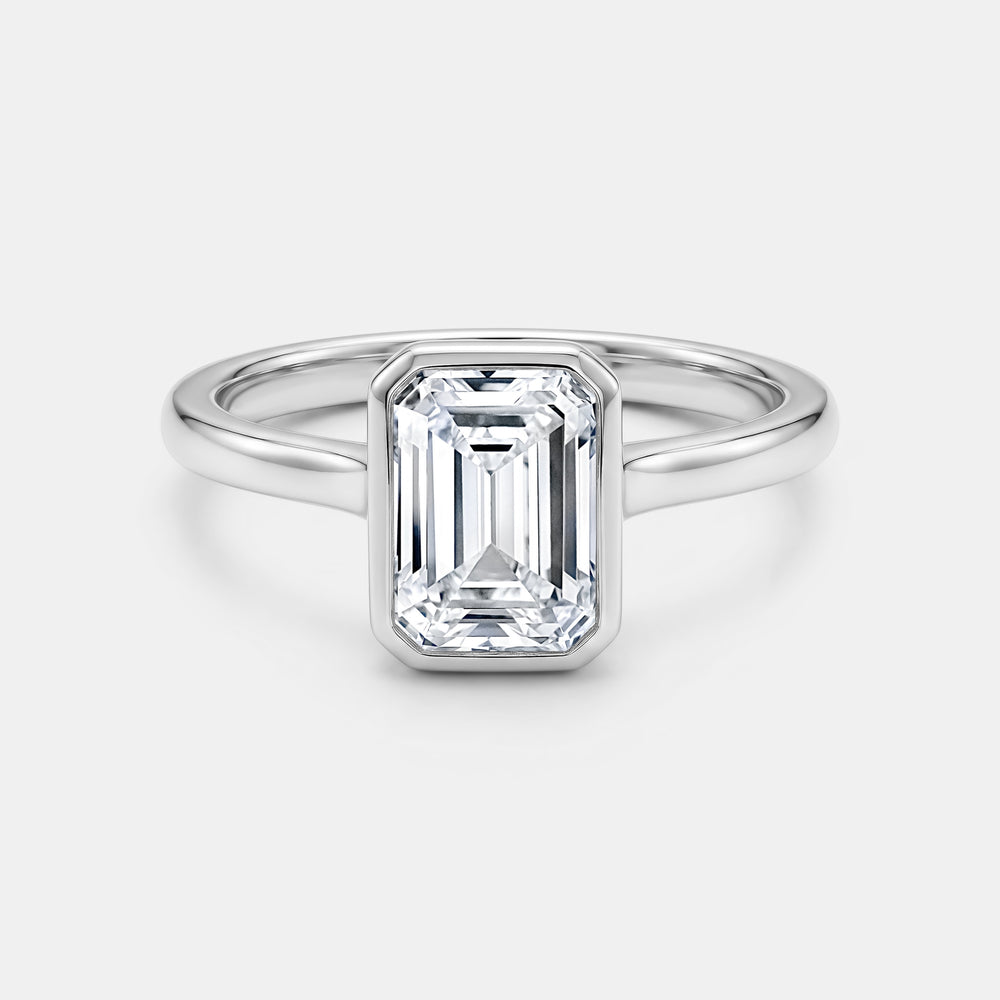 2.00ct Emerald Cut Bezel Lab Engagement Ring - 14K White Gold
