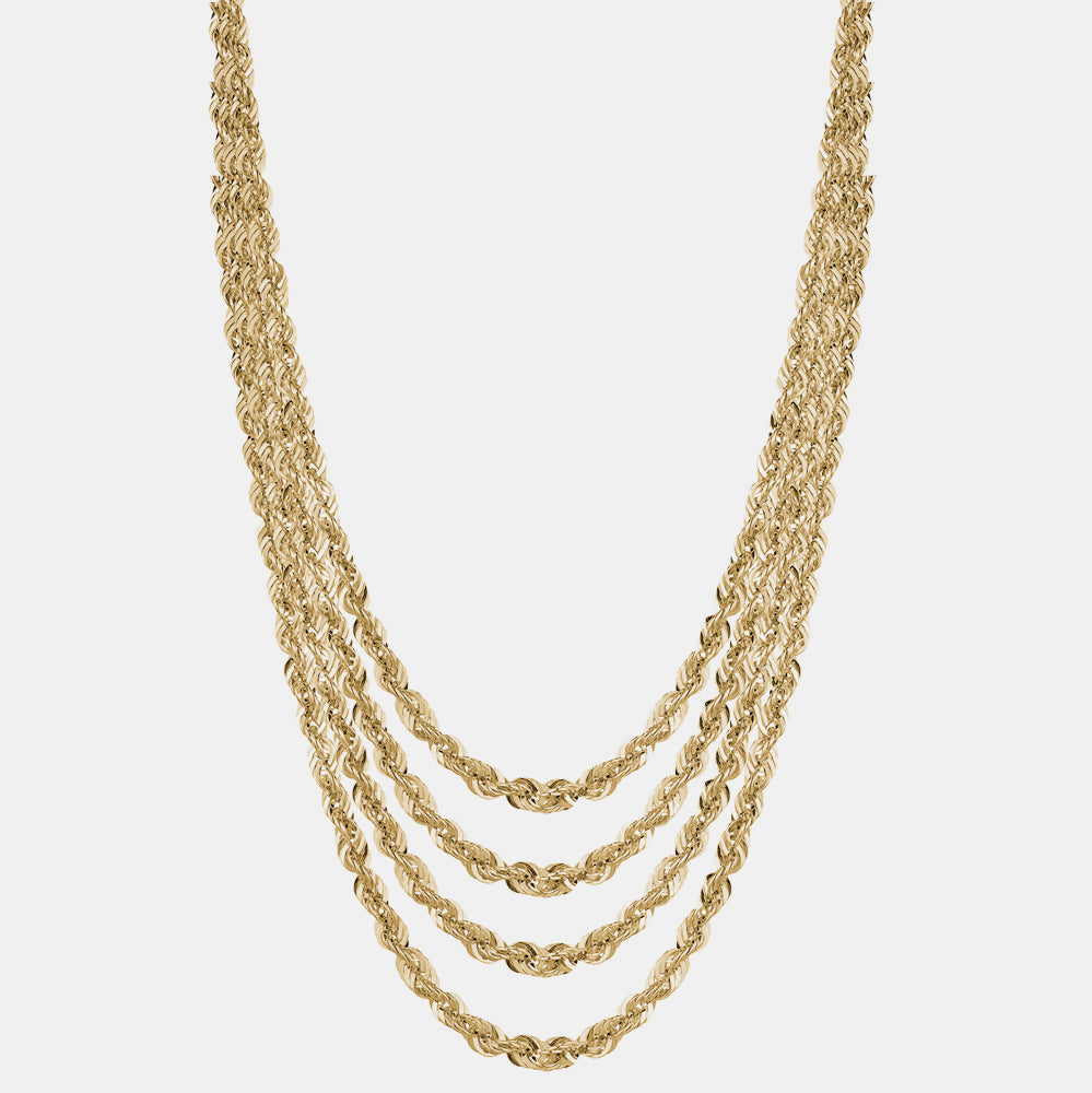 Hollow Diamond Cut Rope Chain - 10K Yellow Gold