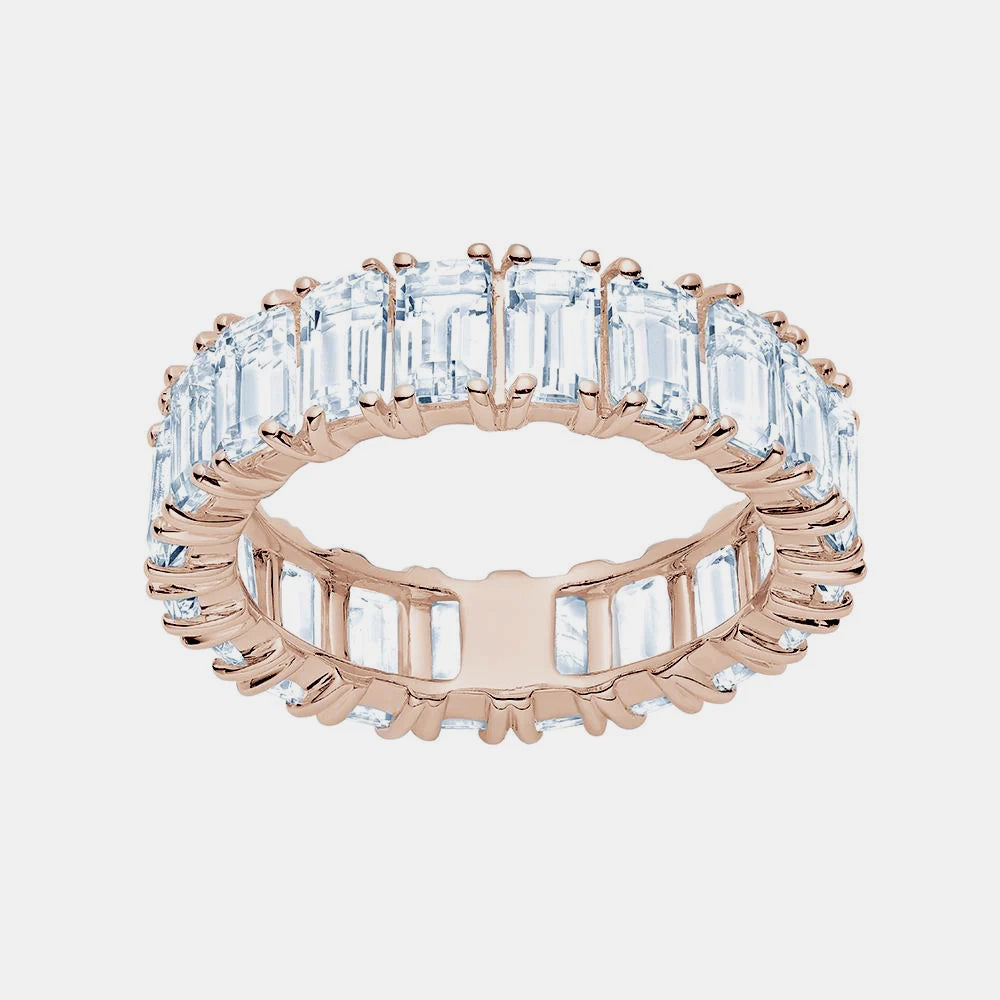 White Topaz Emerald Cut Eternity Ring