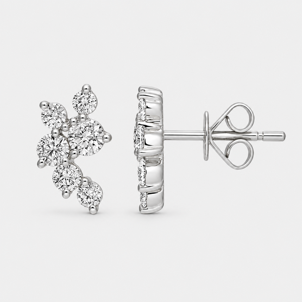 Diamond Blossom Cluster Earrings - 14K White Gold