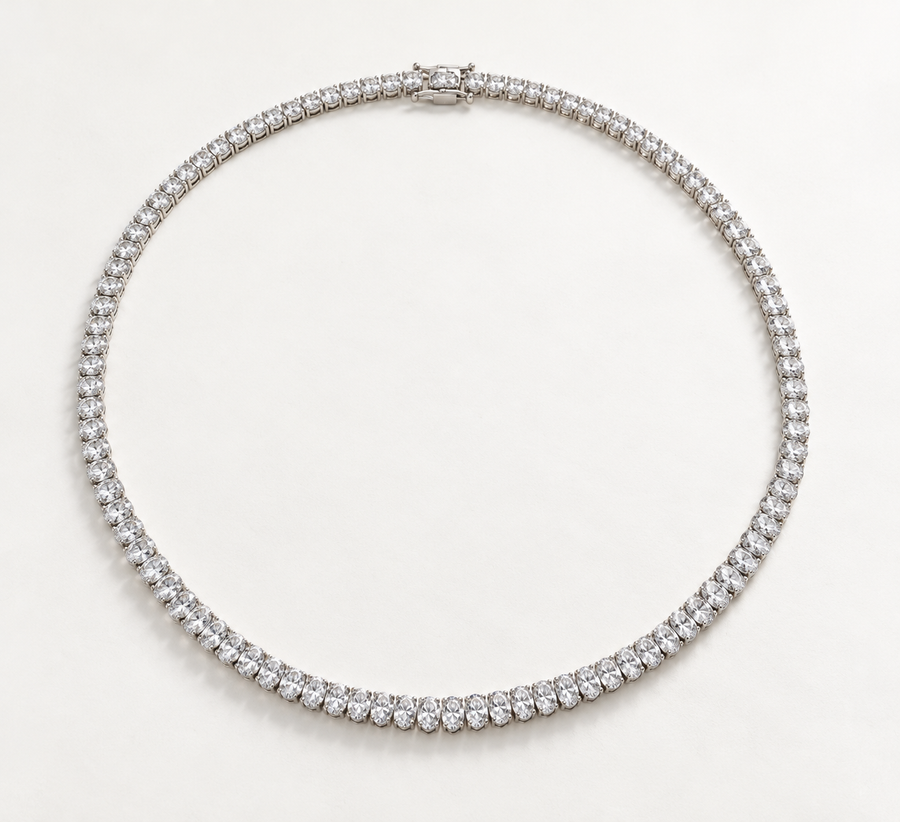 Lab Grown Vertical Oval Diamond Tennis necklace