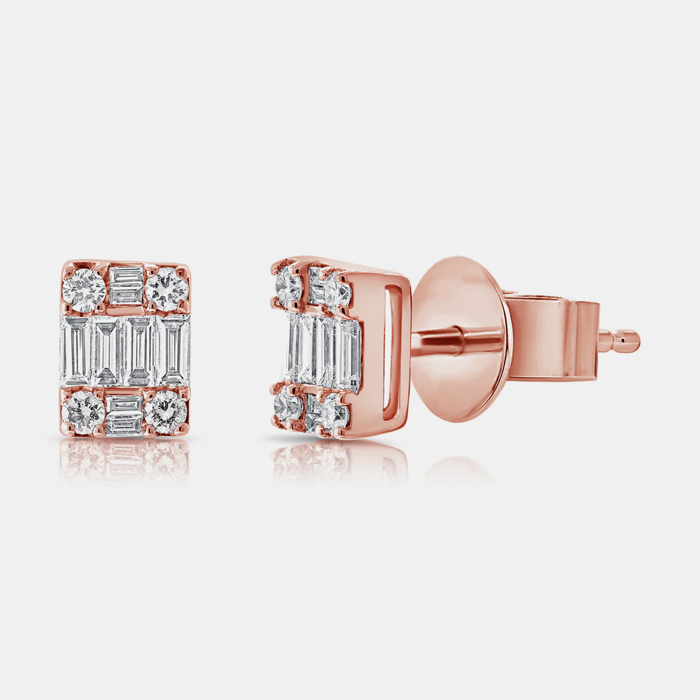 Diamond Emerald Illusion Studs - 14K Rose Gold