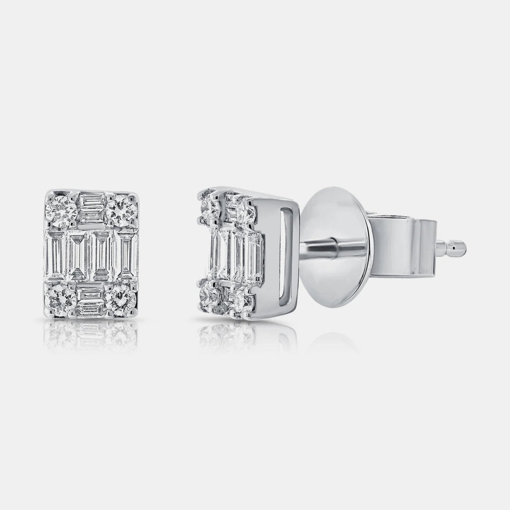 Diamond Emerald Illusion Studs - 14K White Gold
